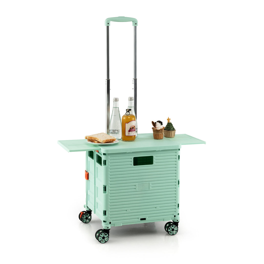 55L Foldable Shopping Trolley with Hidden Extended Pane and Wheels-Green