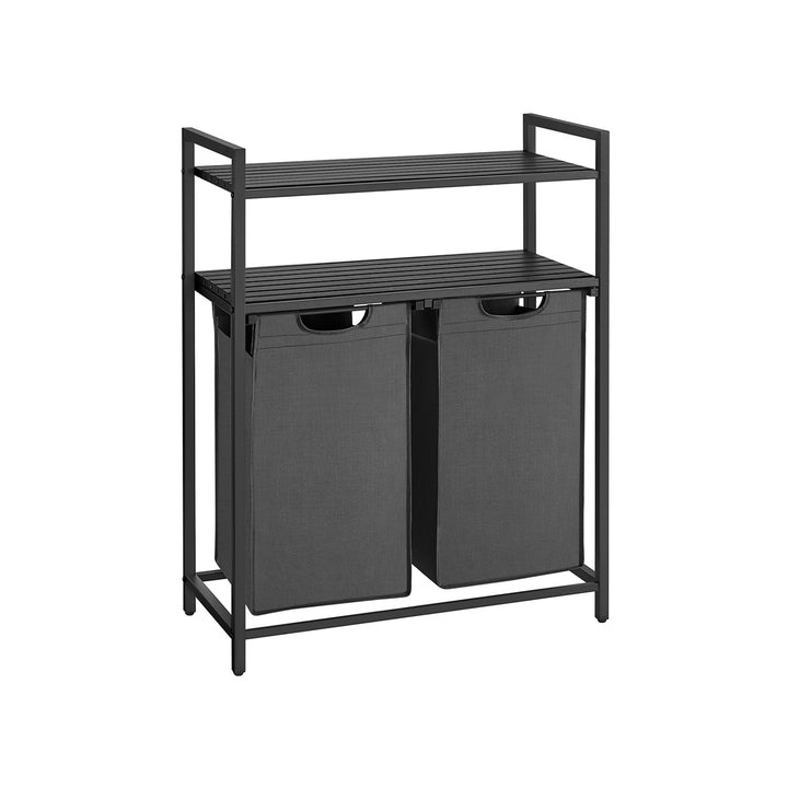 2 x 46L Laundry Basket with 2 Shelves Black and Grey