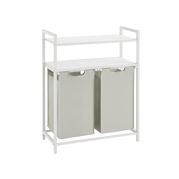 2 x 46L Laundry Basket with 2 Shelves White