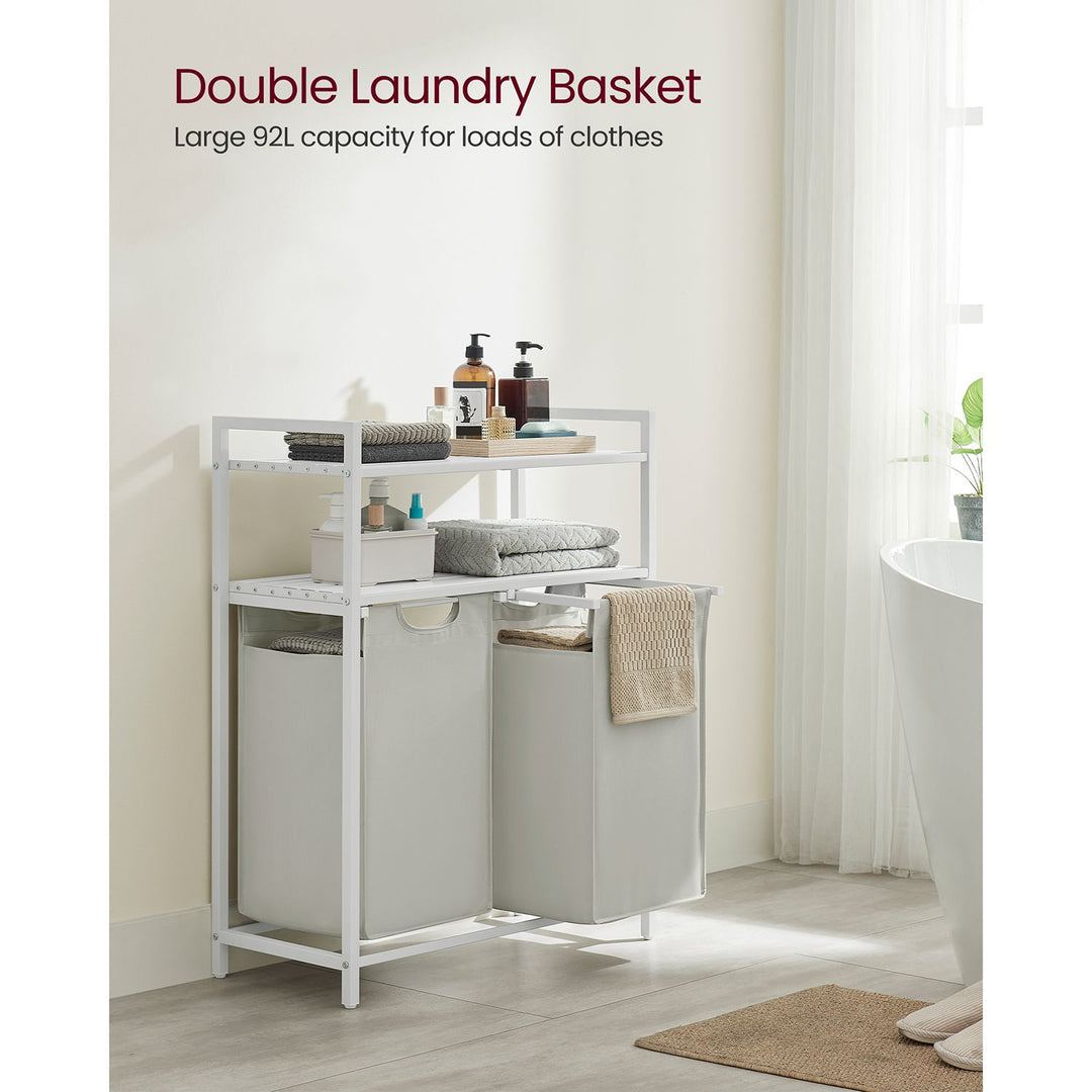 2 x 46L Laundry Basket with 2 Shelves White