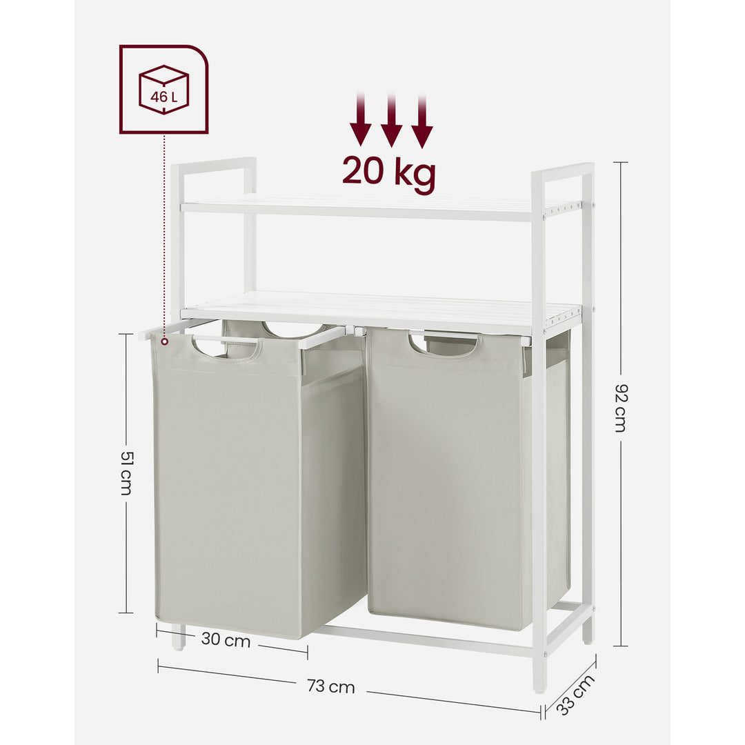 2 x 46L Laundry Basket with 2 Shelves White