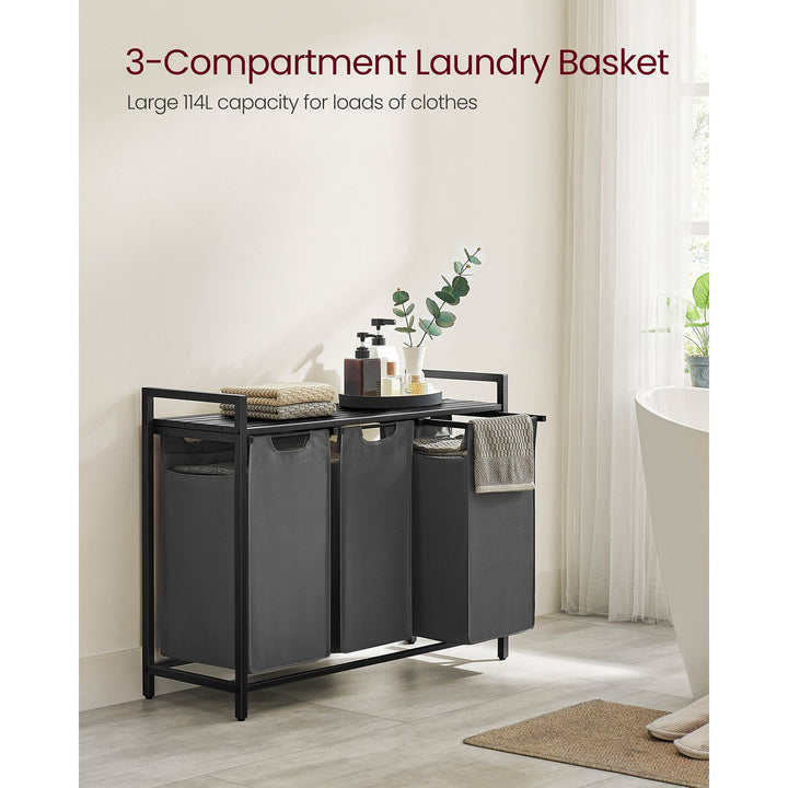 3 x 38L Laundry Basket Black and Grey