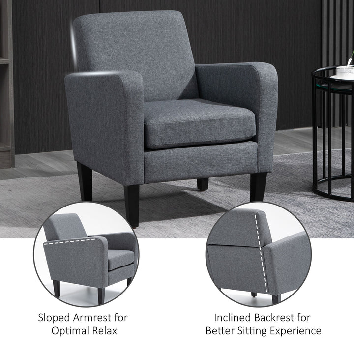 HOMCOM Linen Modern-Curved Armchair Accent Seat w/ Thick Cushion Wood Legs Foot Pads Single Compact Home Furniture City Flats Grey