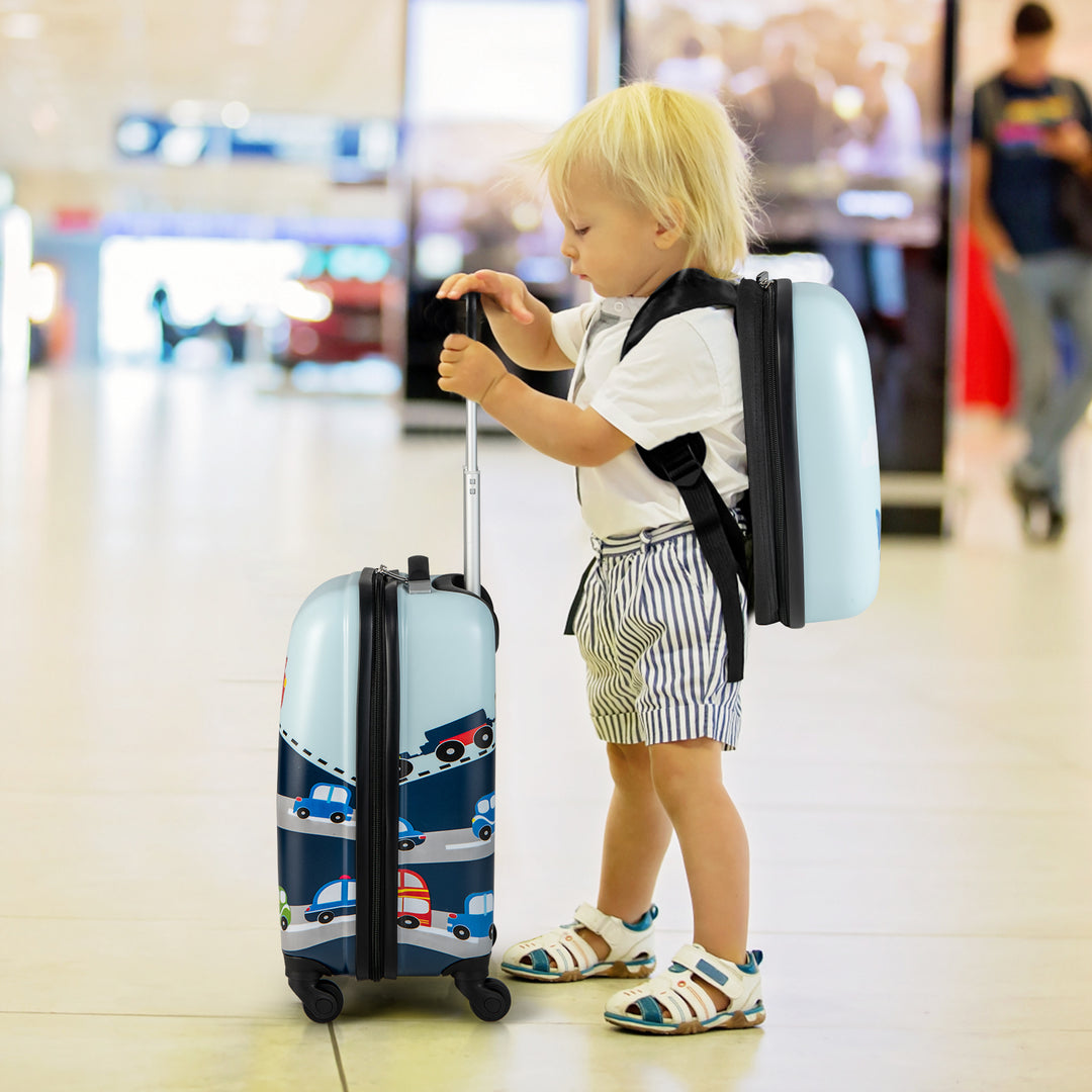 2 Pieces Kids Luggage Set with Wheels and Height Adjustable Handle-Blue