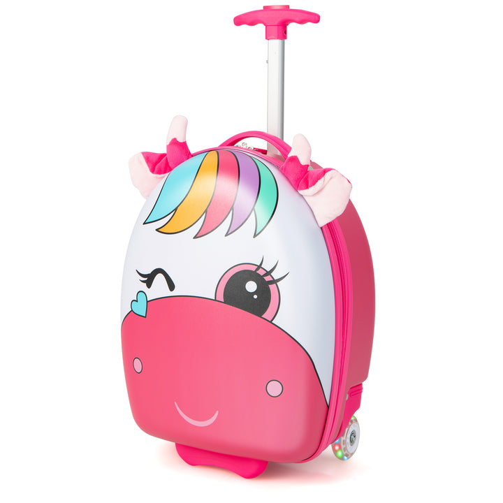 Kids Luggage with Light-up Wheels and Telescopic Handle-Pink Horse