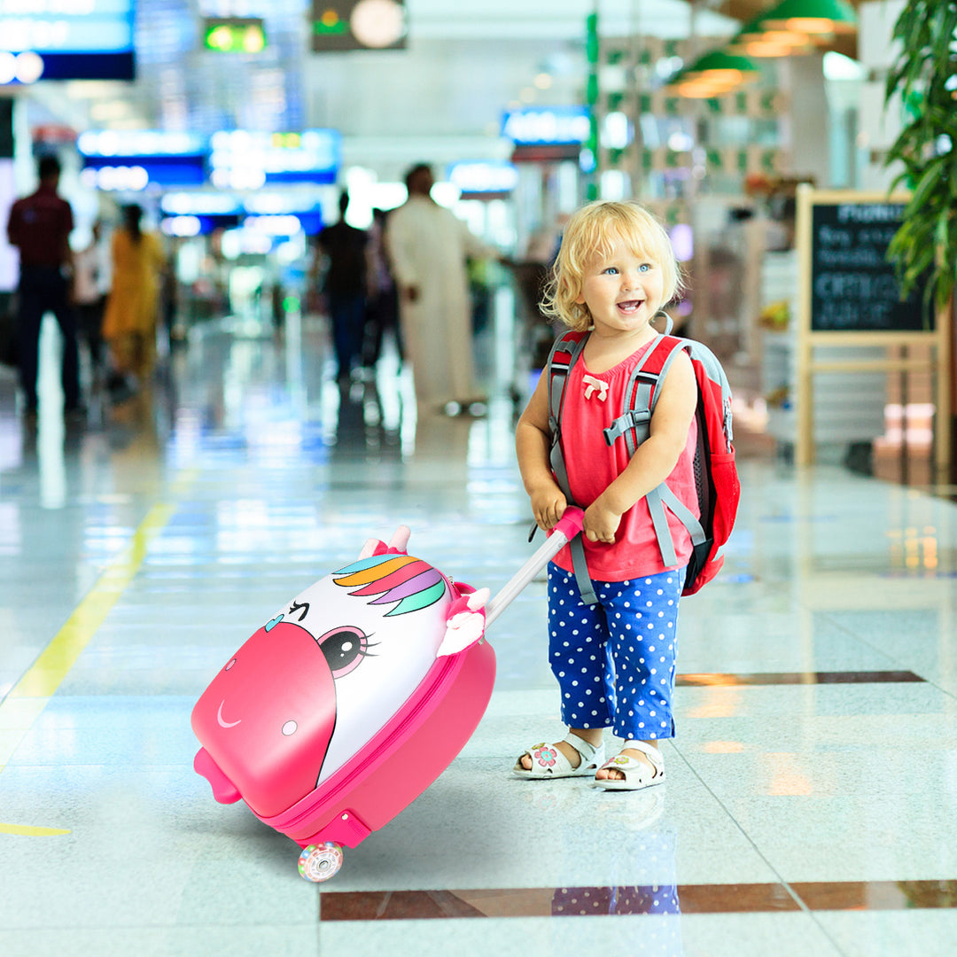 Kids Luggage with Light-up Wheels and Telescopic Handle-Pink Horse