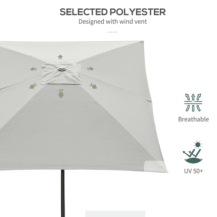 Outsunny 2 x 3m Garden Parasol Umbrella, Rectangular Market Umbrella Patio, Outdoor Table Umbrellas with Crank &amp; Push Button Tilt, Cream White