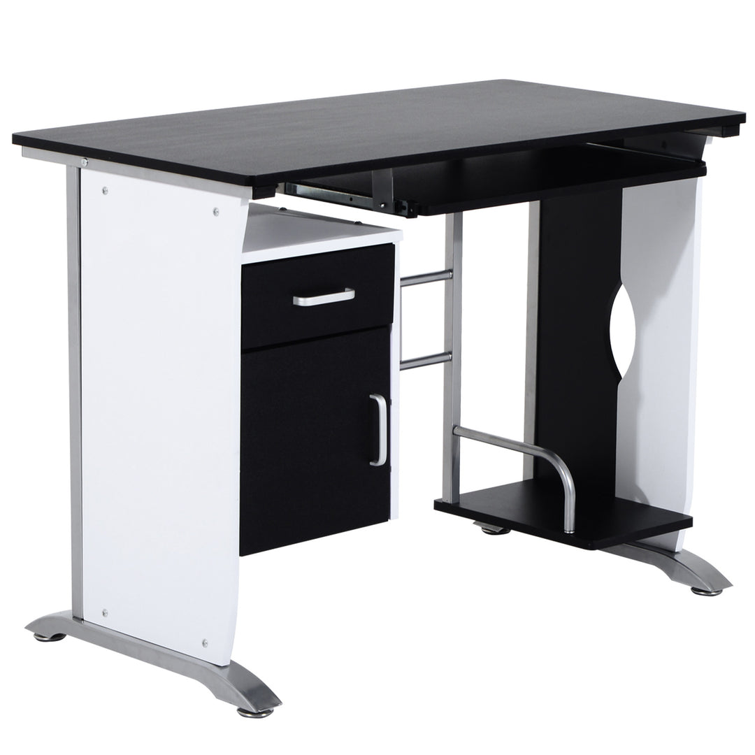 Computer Desk with Sliding Keyboard Tray Storage Drawers and Host Box Shelf Home Office Workstation (Black)