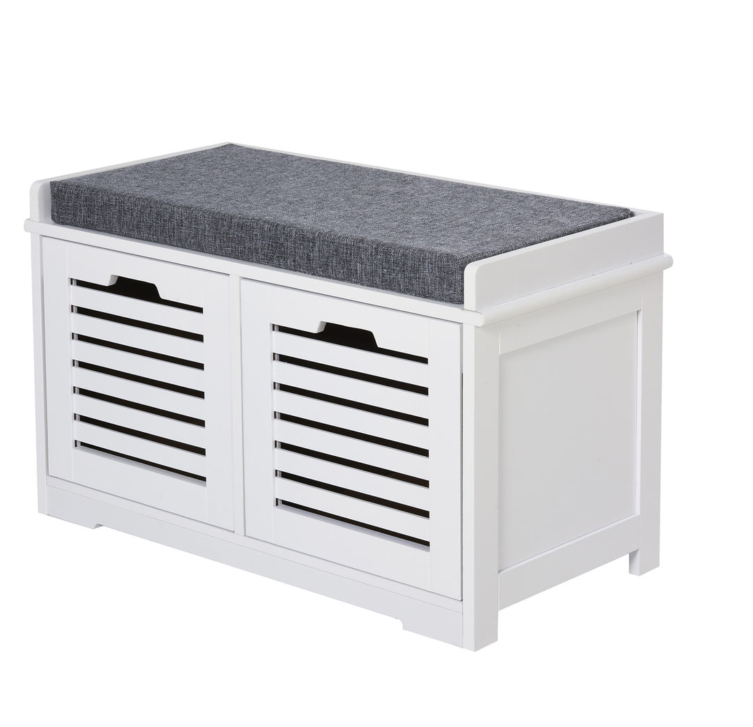 MDF Entryway 2-Drawer Shoe Bench White/Grey