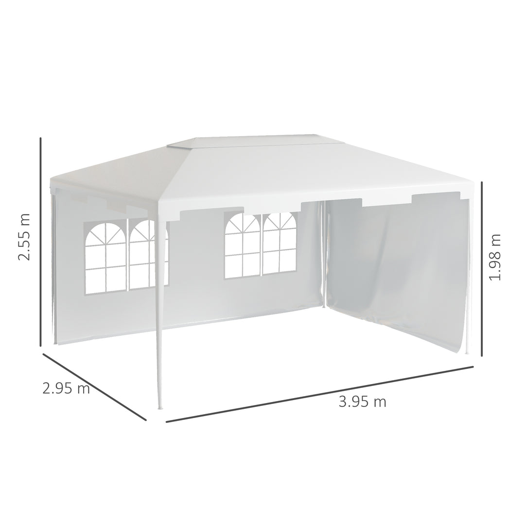 3 x 4 m Garden Gazebo Shelter Marquee Party Tent with 2 Sidewalls for Patio Yard Outdoor, White