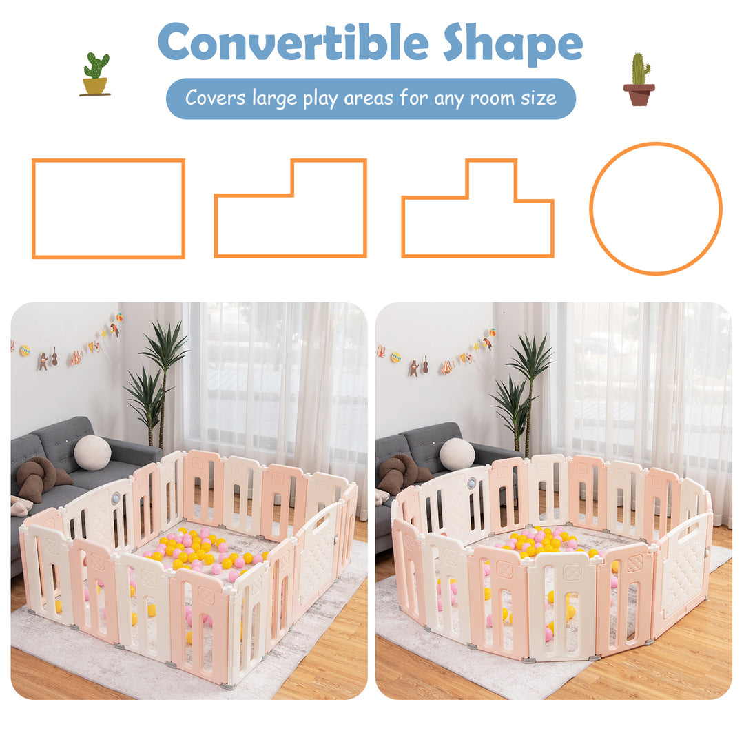 Foldable Baby Playpen with Drawing Board for Indoor Outdoor-Pink