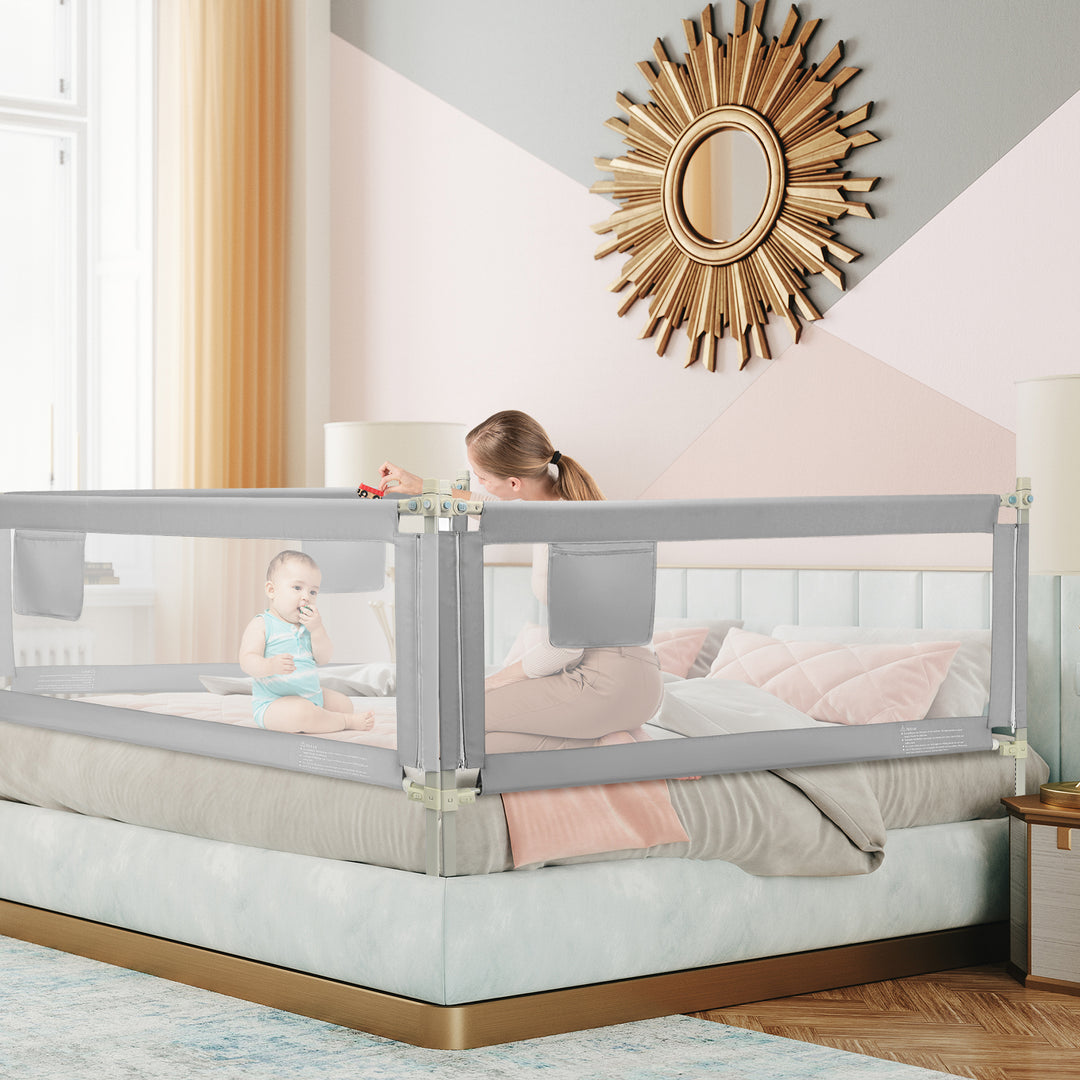 Height Adjustable Bed Rail with Double Safety Lock for Toddlers-Grey