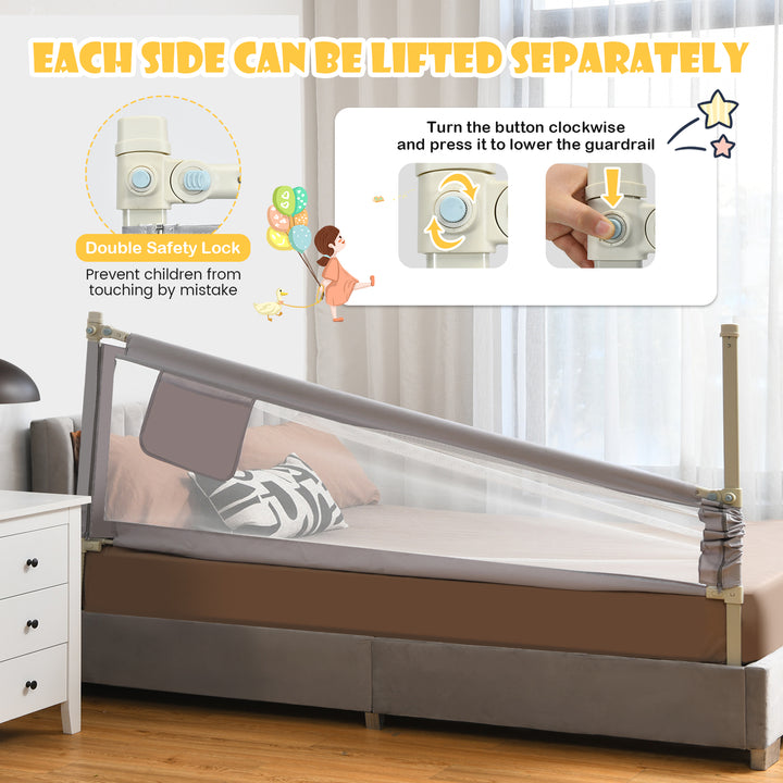 Height Adjustable Bed Rail with Double Safety Lock for Toddlers-Grey