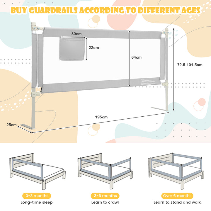 Height Adjustable Bed Rail with Double Safety Lock for Toddlers-Grey