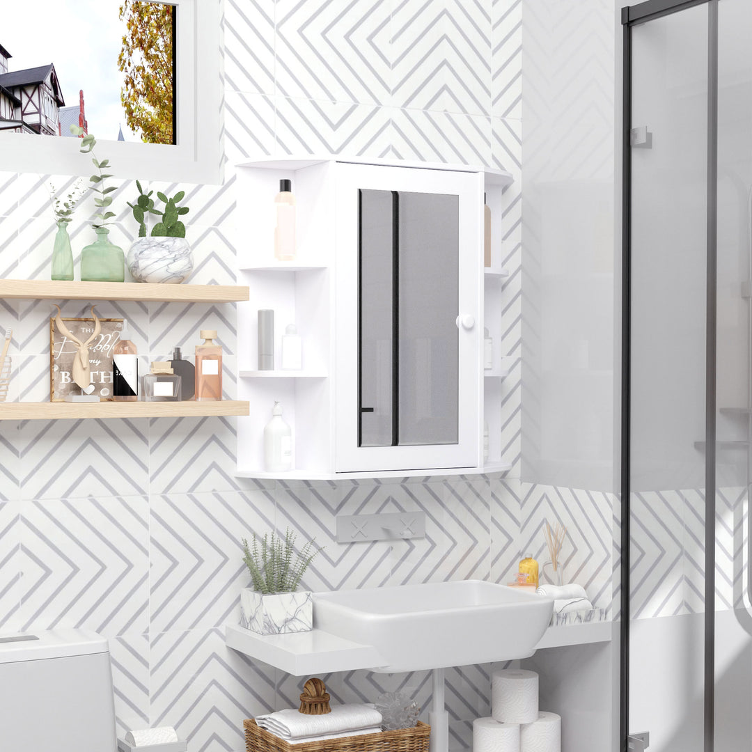 Wall Mounted Bathroom Cabinet with Mirror Single Door Storage Organizer 2-tier Inner Shelves White