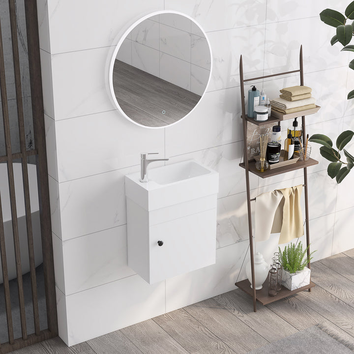 kleankin Bathroom Vanity Unit with Basin, Wall Mounted Bathroom Wash Stand with Sink, Tap Hole and Storage Cabinet, White