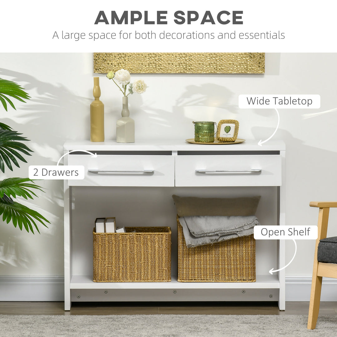 Console Table with Shelf and  Drawer, Contemporary Hallway Table for Living Room, Entryway, White