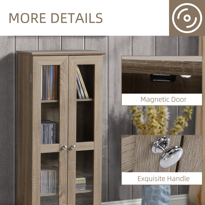 HOMCOM Media Cabinet - Holds up to 100 CDs, 4-Tier CD Storage Unit, Modern Bookcase with Magnetic Doors and Wide Base for Home, Brown