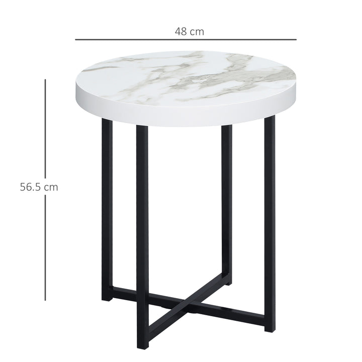 Round Side Table with Metal Legs, Modern End Table Bedside Table for Living Room, Bedroom, White
