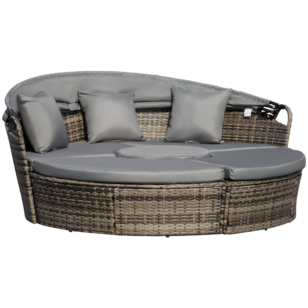 6-Seater Rattan Round Sofa Bed Garden Cushioned Wicker Furniture with Coffee Table Patio Conversation Furniture Set - Deep Grey