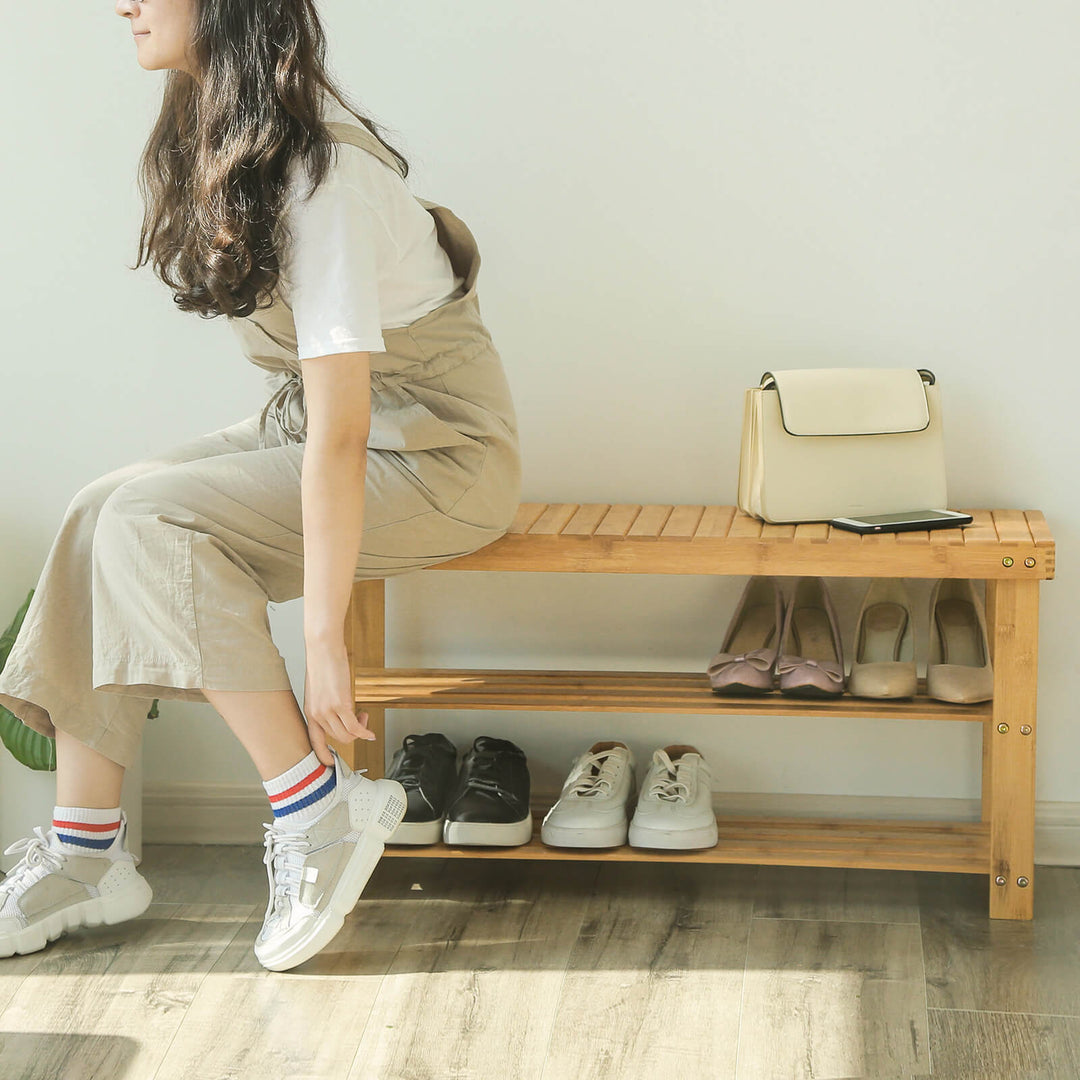 Bamboo Storage Shoe Bench