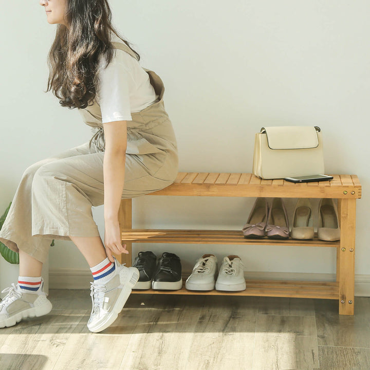 Bamboo Storage Shoe Bench