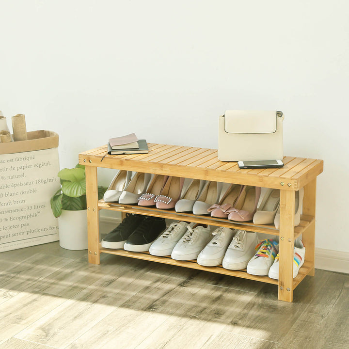 Bamboo Storage Shoe Bench