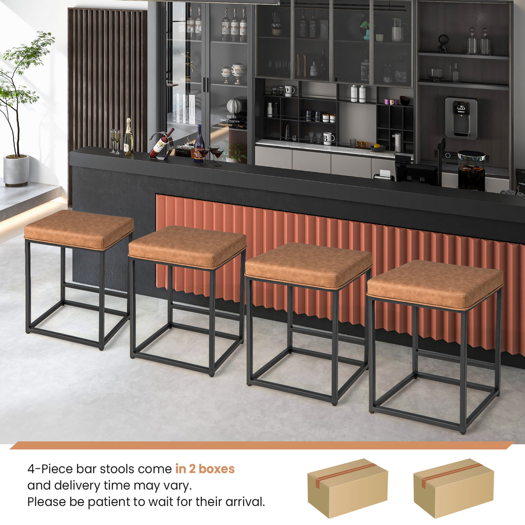 Bar Stools Set of 2 with PVC Leather Cushion-Brown