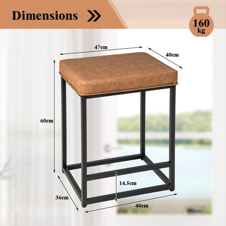 Bar Stools Set of 2 with PVC Leather Cushion-Brown
