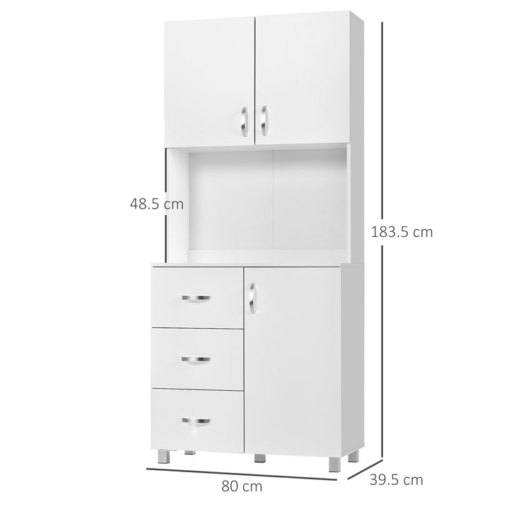 Free standing Kitchen Cabinet Cupboard with 2 cabinet, 3 drawers and 1 Open Space, Adjustable Height Storage Unit, White