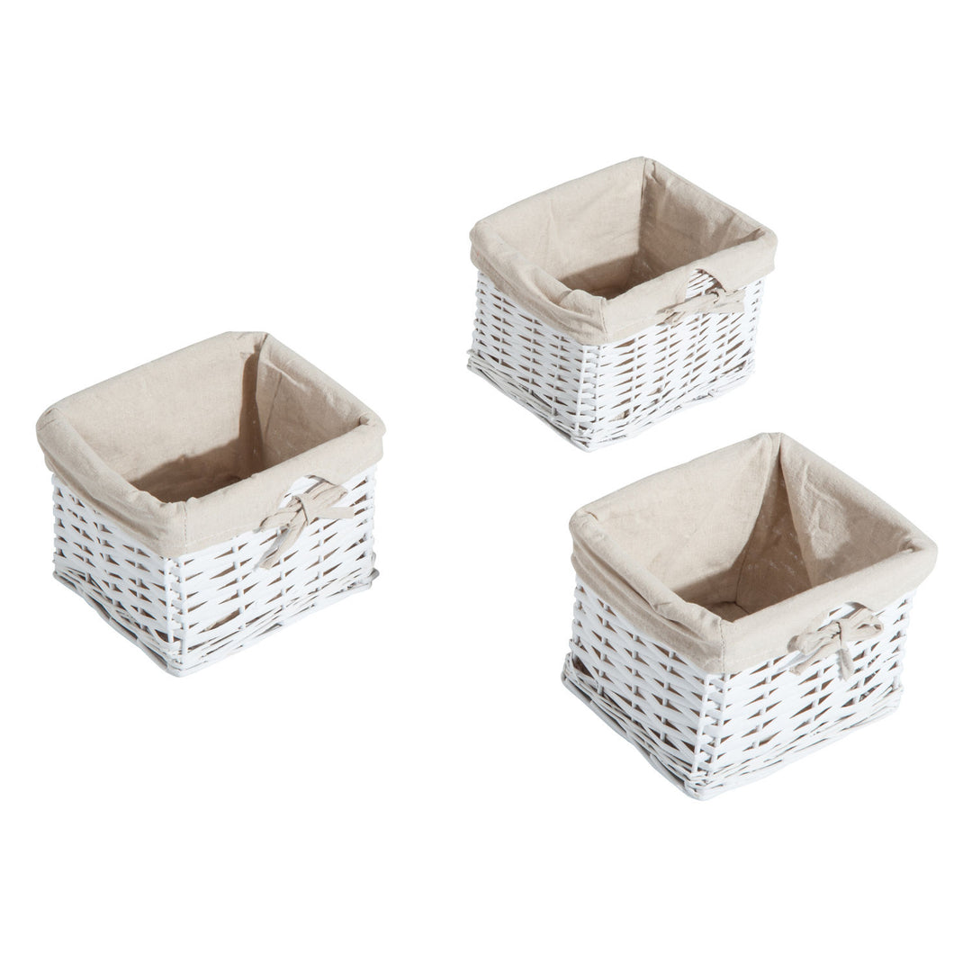 Entryway Coat Rack Wall Mounted Shelf w/Wicker Basket and Hooks (3 Baskets, White)