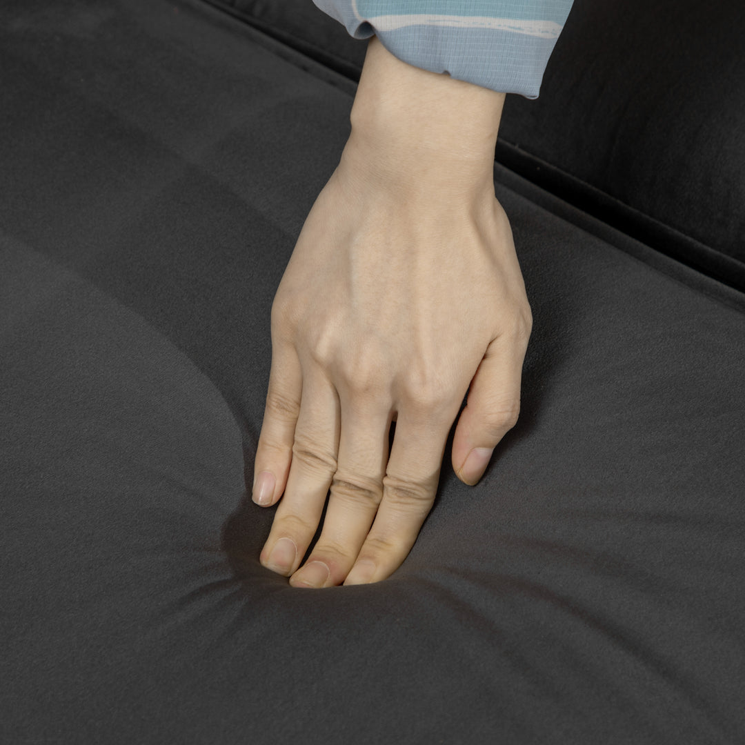 HOMCOM 3-Seater Sofa, 204 cm Sofa Couch with Button-Tufted Back Cushion, 2 Pillows and Rubber Wood Legs for Living Room, Grey