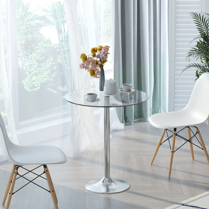 Round Bar Table Pub Bistro Wine Counter w/ Tempered Glass Top Chrome Stand, 70 x 70 x H74.5cm