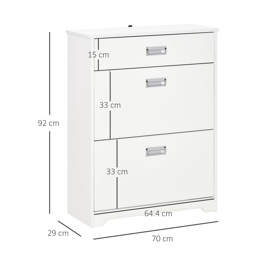 HOMCOM Tipping Shoe Cabinet Storage Rack Entryway Organizer with 2 Pull-Down Doors and Drawer Adjustable Shelf for Hallway Porch Narrow Space White