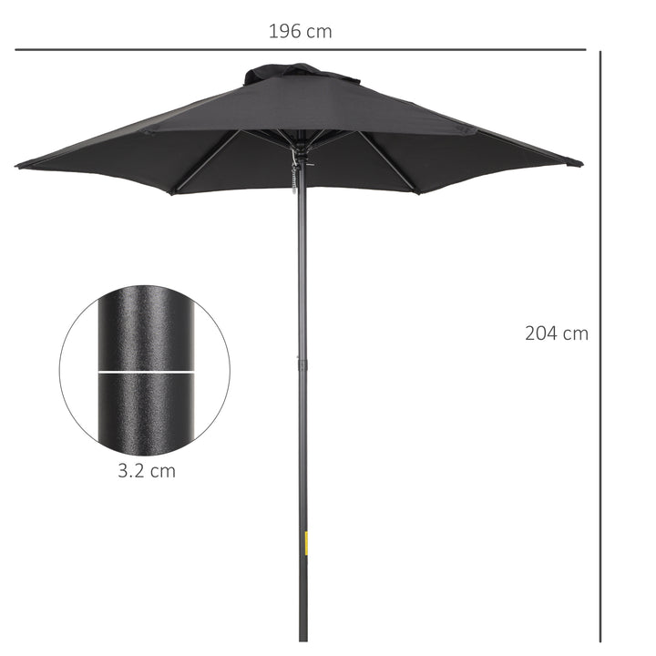 Outsunny Parasols Umbrellas 2m Patio Outdoor Sun Shade with 6 Sturdy Ribs for Balcony, Bench, Garden, Black