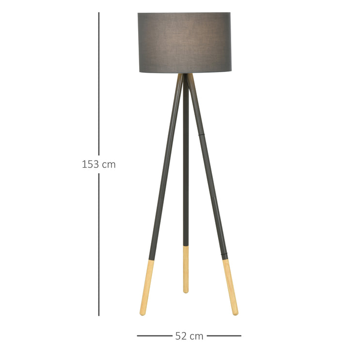 Steel Tripod Floor Lamp w/ Fabric Lampshade Modern- Grey