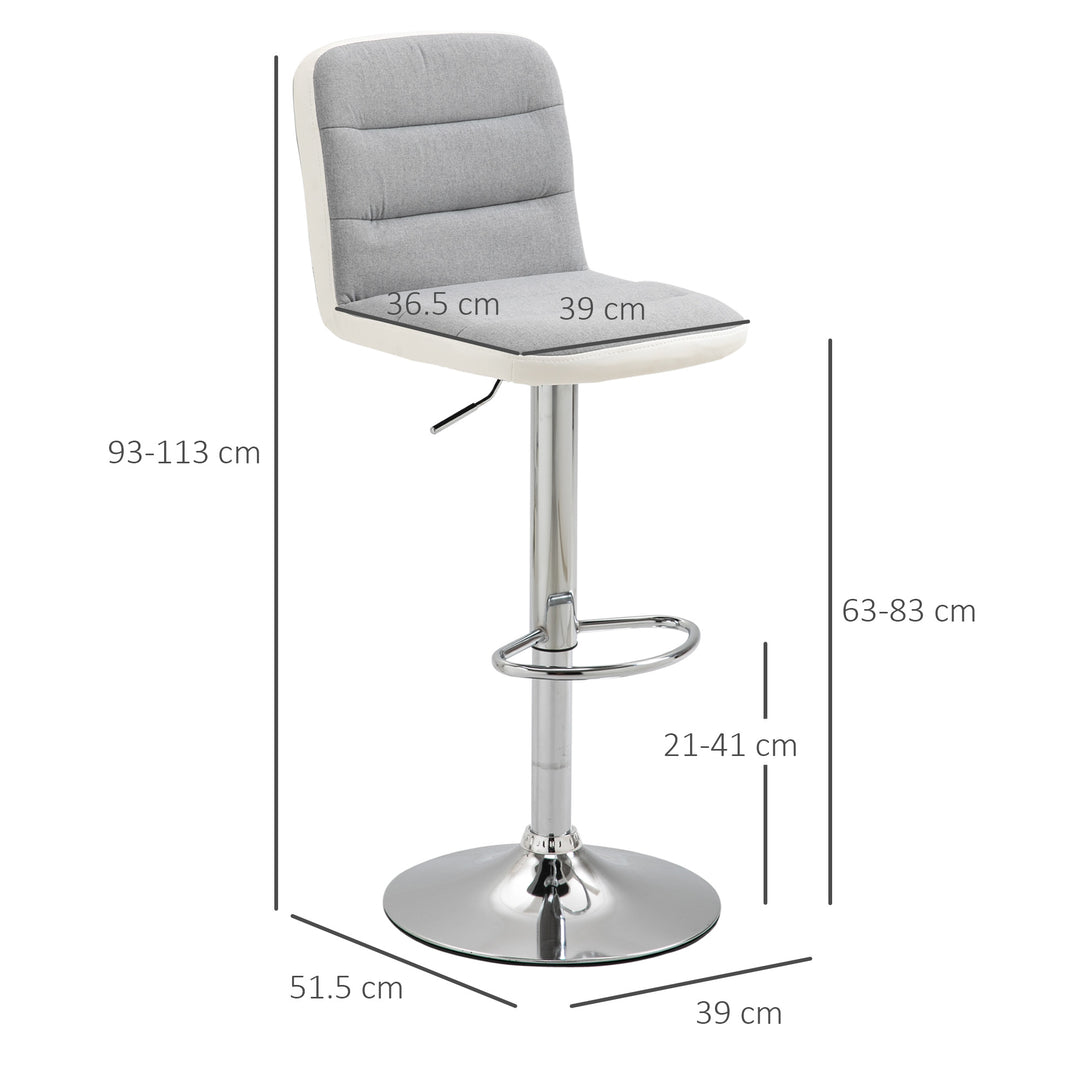Bar stool Set of 2 Armless Adjustable Height Upholstered Bar Chair with Swivel Seat, Light Grey
