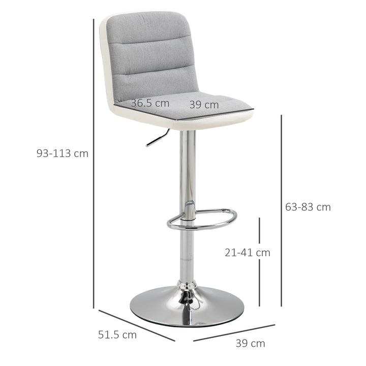 Bar stool Set of 2 Armless Adjustable Height Upholstered Bar Chair with Swivel Seat, Light Grey