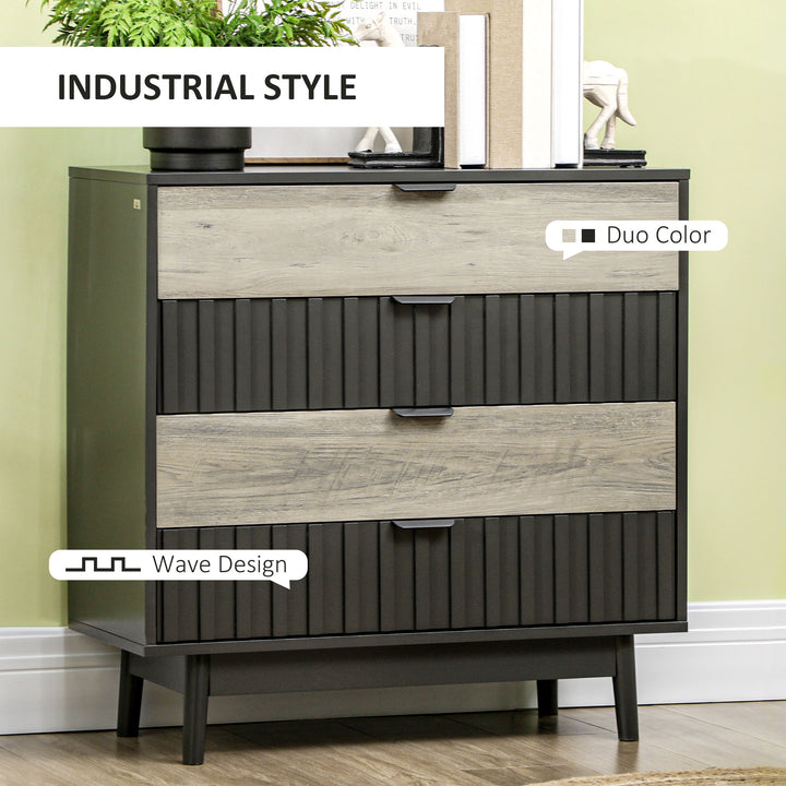 Drawer Chest, 4-Drawer Storage Organiser for Bedroom, Living Room, 80cmx35cmx80cm, Grey and Natural Tone