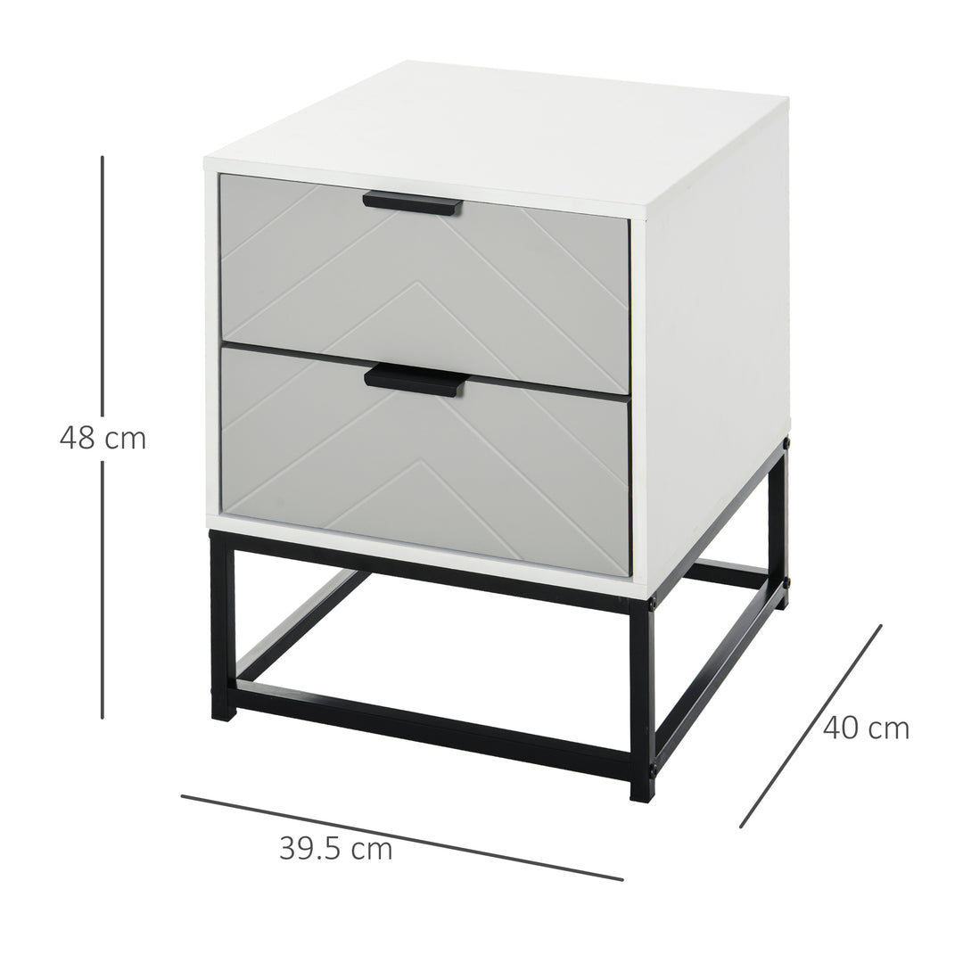 Bedside Cabinet with 2 Drawer Storage Unit, Unique Shape Bedroom Table Nightstand with Metal Base, for Living Room, Study Room, Dorm