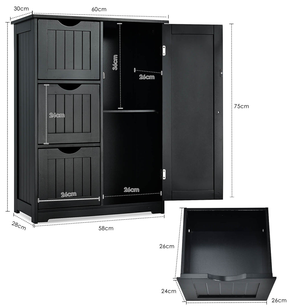 Freestanding Bathroom Cabinet with 3 Drawers-Black