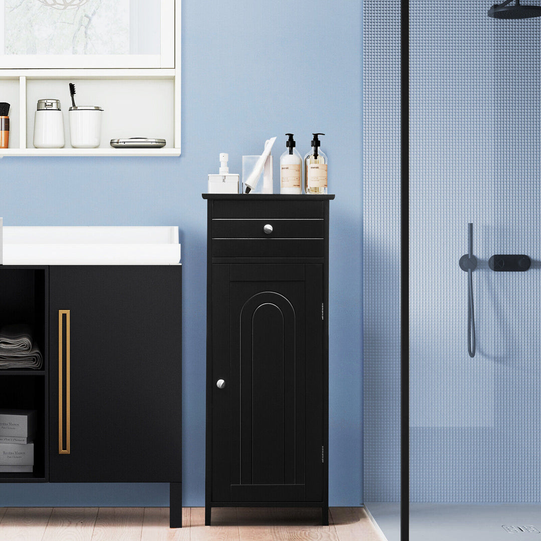 Freestanding Storage Cabinet with Drawer and Adjustable Shelves-Black