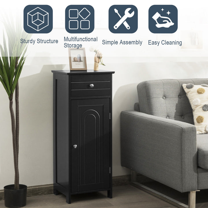 Freestanding Storage Cabinet with Drawer and Adjustable Shelves-Black