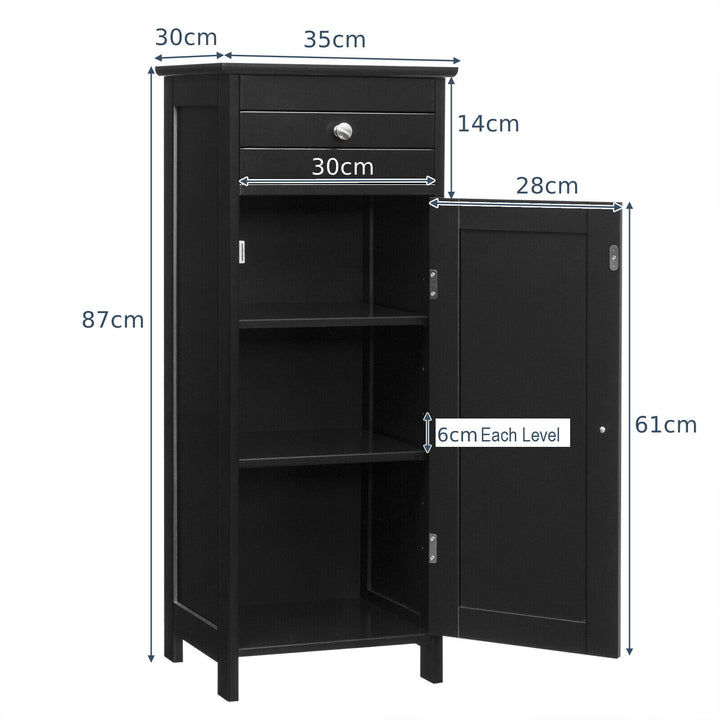 Freestanding Storage Cabinet with Drawer and Adjustable Shelves-Black