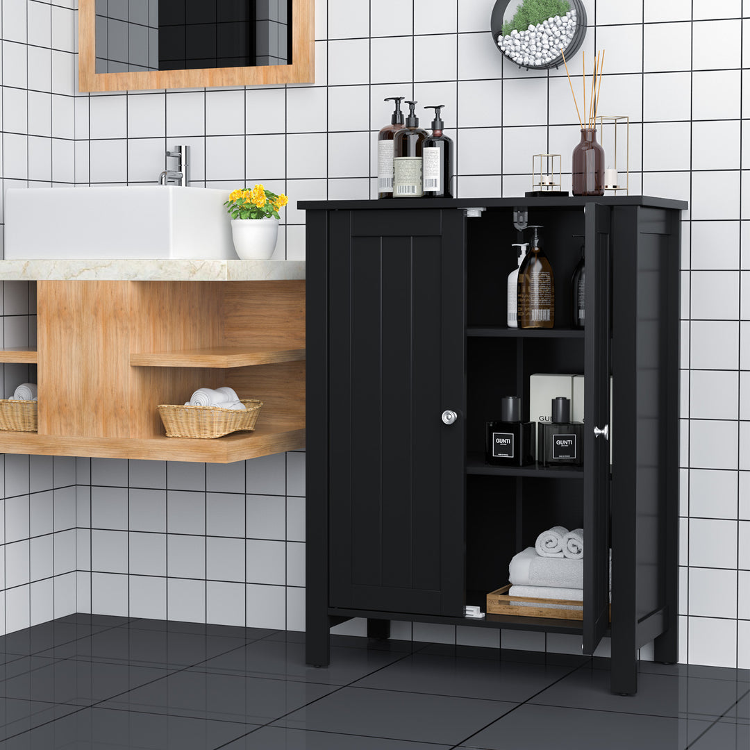 2-Door Freestanding Bathroom Floor Cabinet with Adjustable Shelves-Black