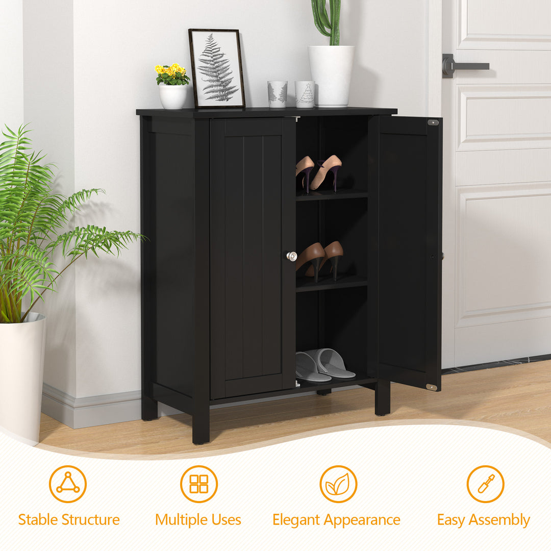 2-Door Freestanding Bathroom Floor Cabinet with Adjustable Shelves-Black