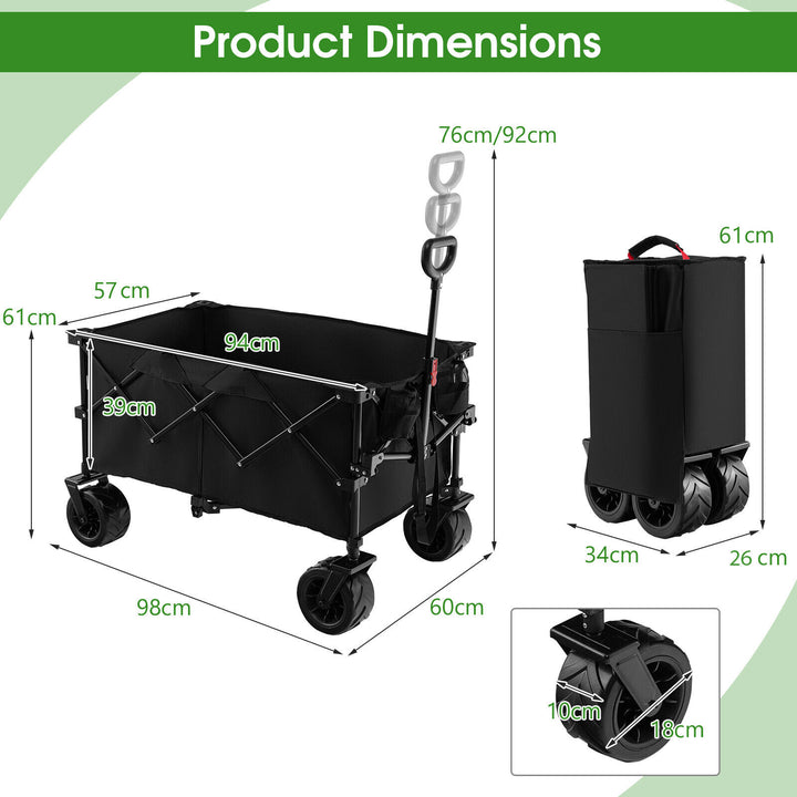 Foldable Wagon with Adjustable Handle and Universal Front Wheels-Black