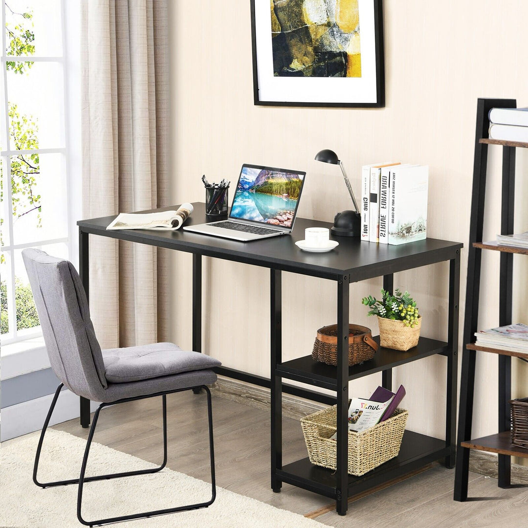 Industrial Computer Desk with Storage Sheves-Black