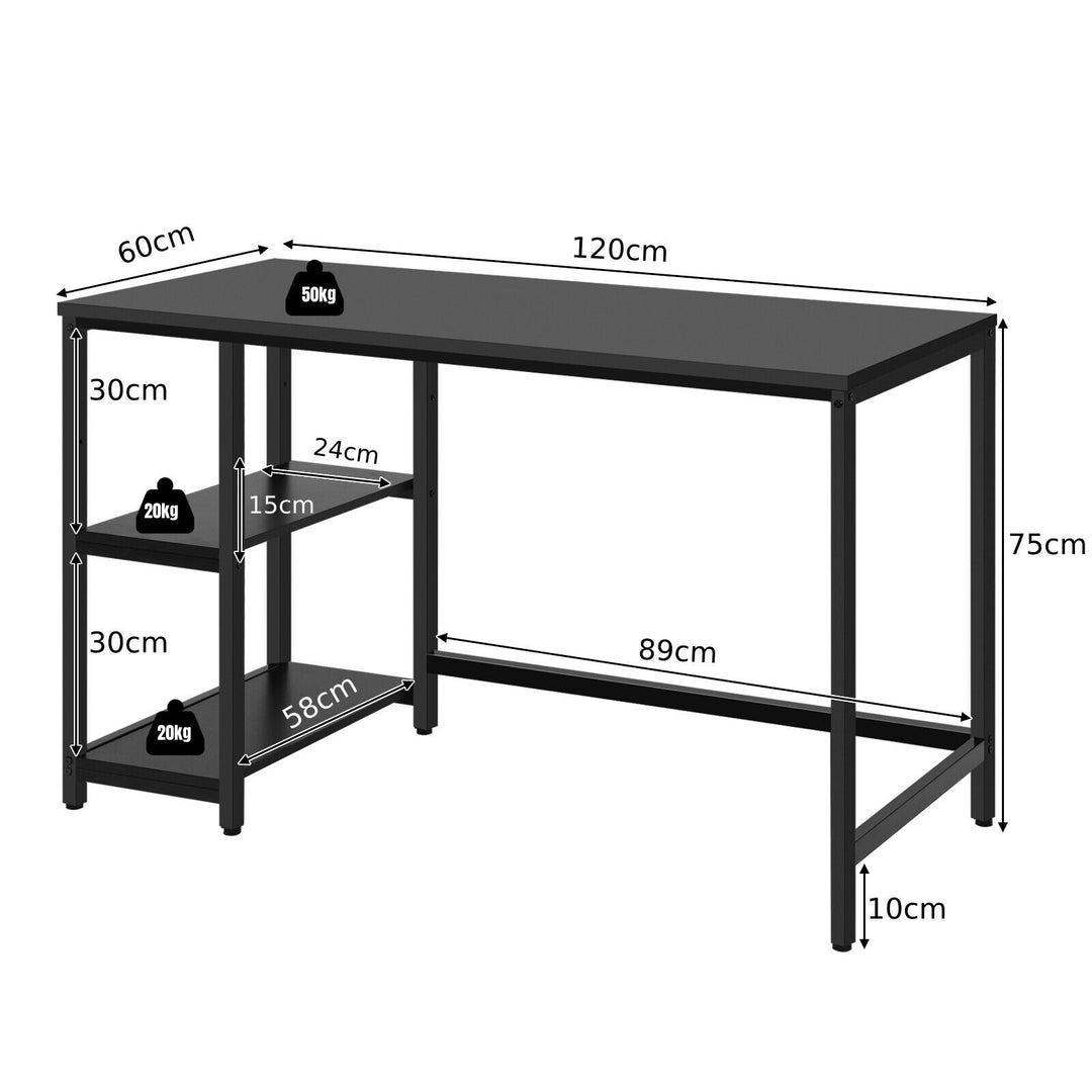 Industrial Computer Desk with Storage Sheves-Black