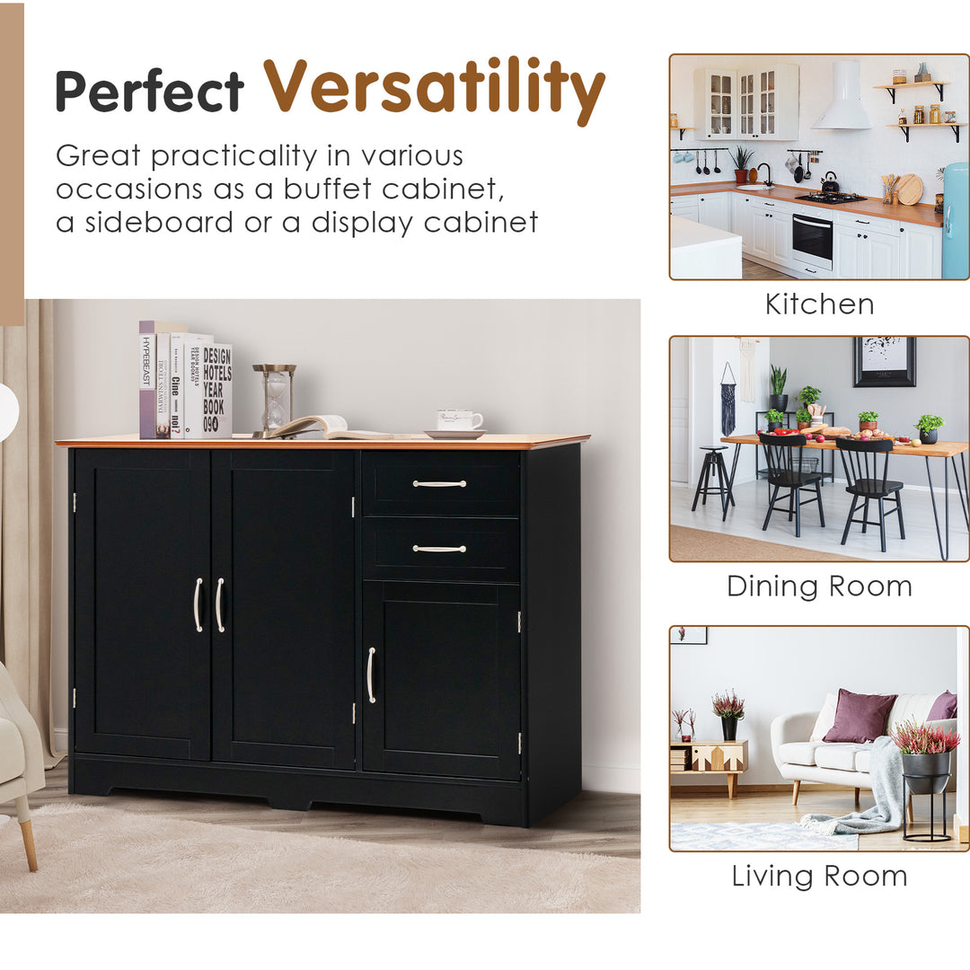 Modern Kitchen Sideboard Storage Cabinet with Adjustable Shelf and Drawers-Black